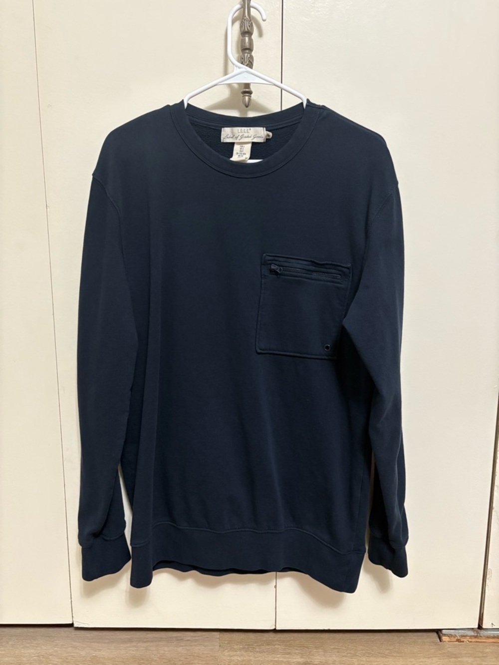 LOGG Sweatshirt Navy Crewneck Zipper Pocket Casual Men Size Small